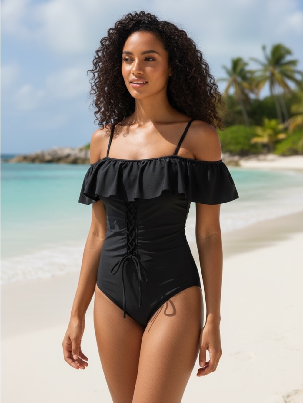 Off Shoulder One Piece Swimsuit